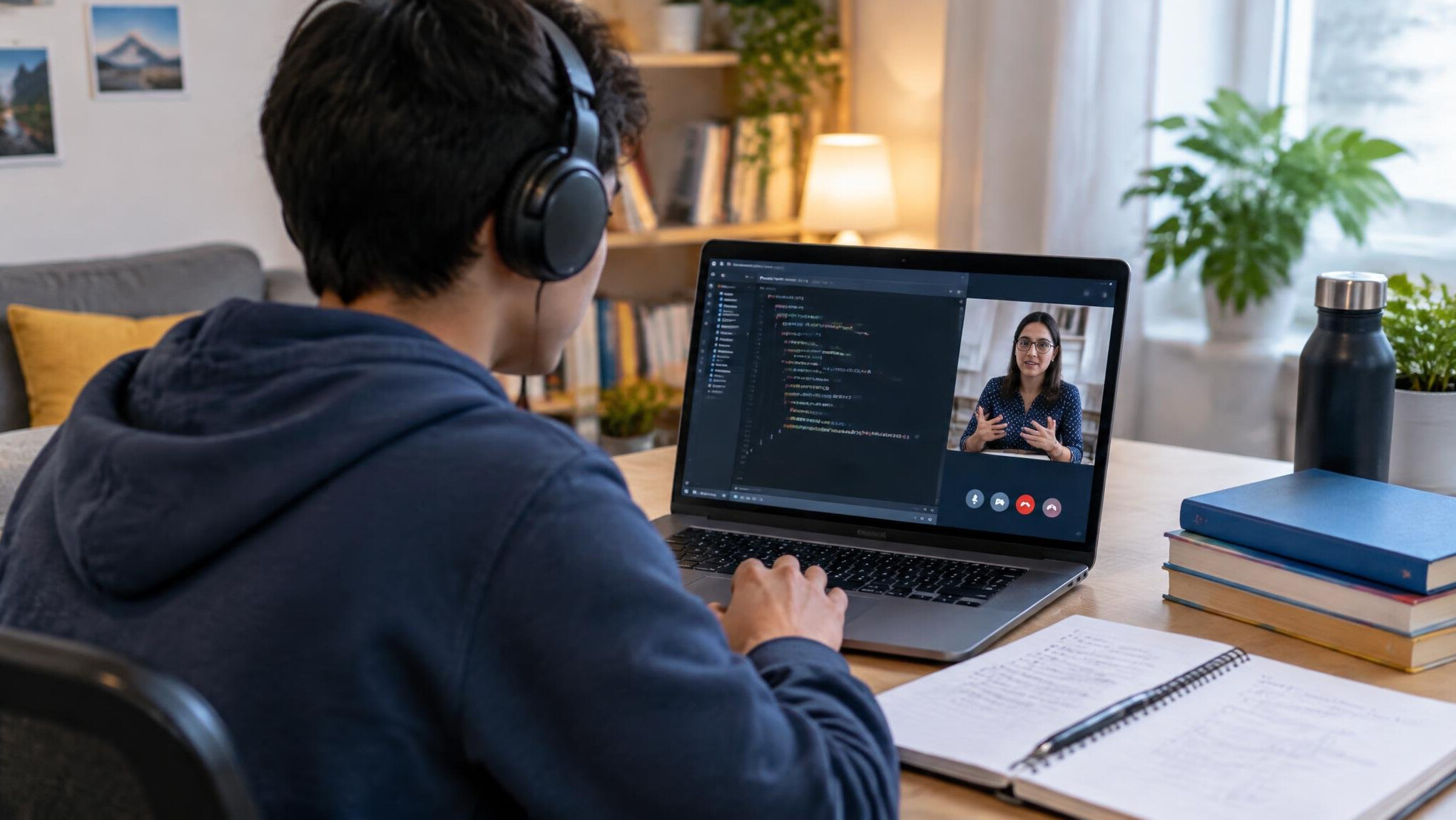 student using laptop at home