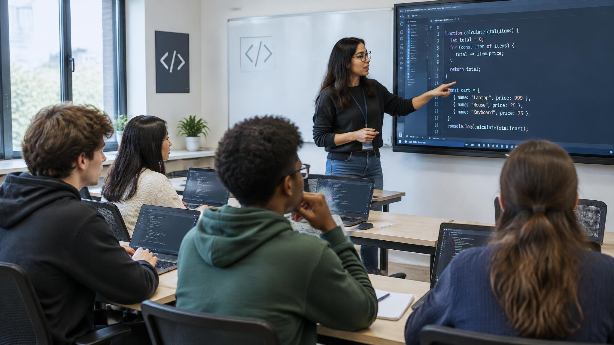 students in coding class