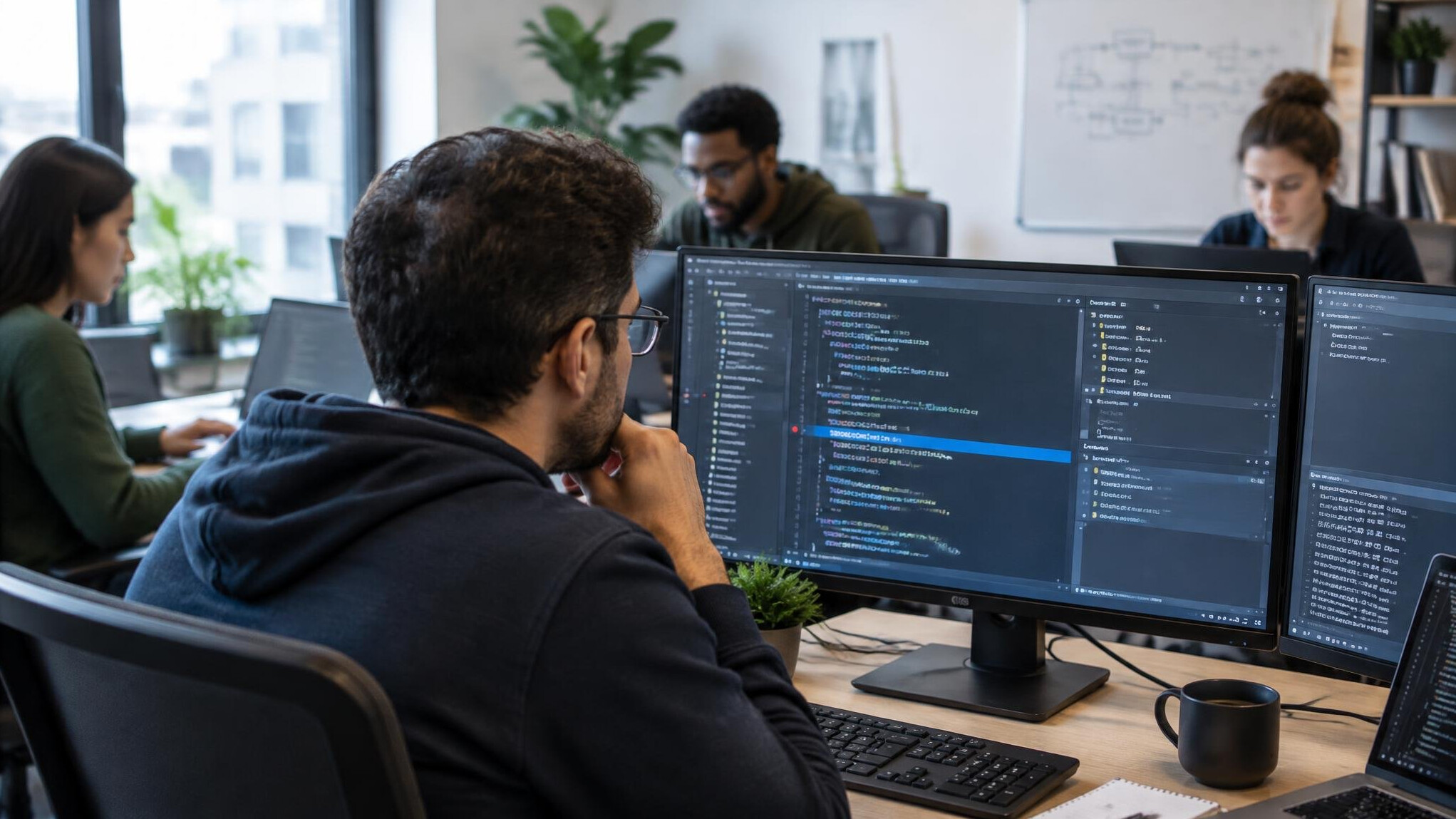coding on desktop computer