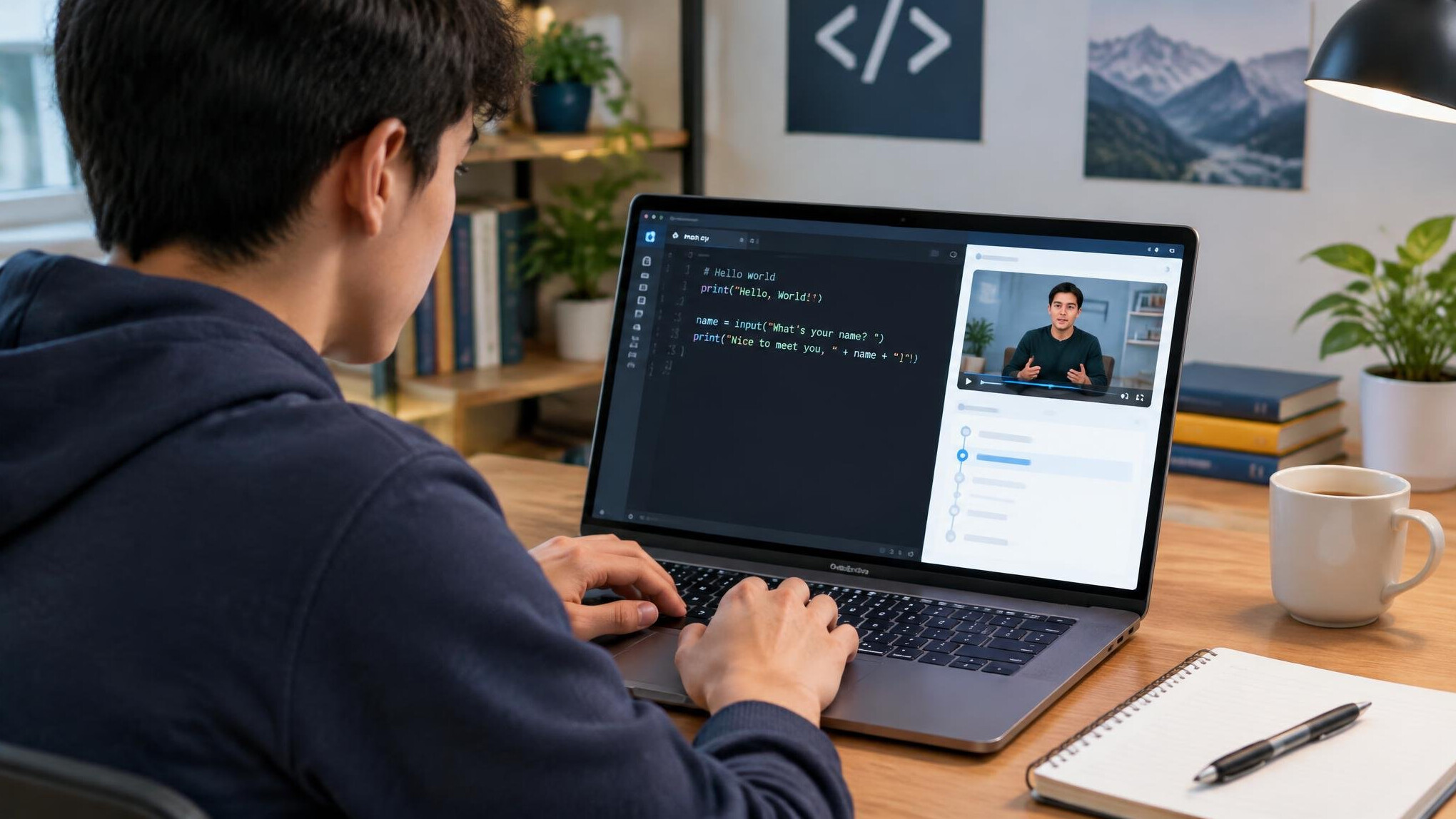 person learning to code on laptop