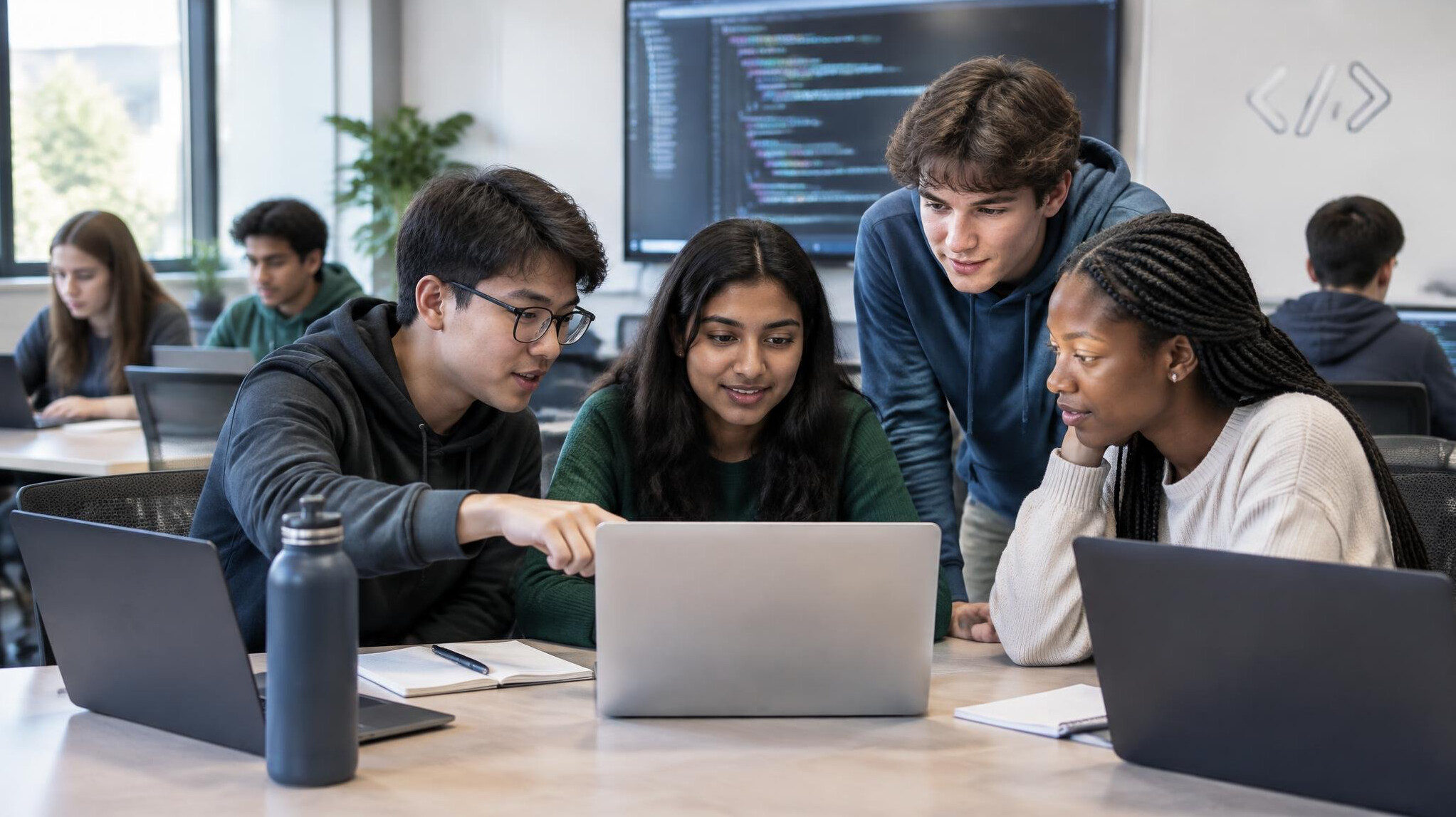 group of students in coding class